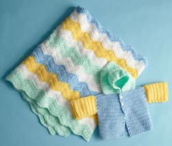 Four Color Baby Set: Blanket, Cardigan and Hat