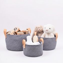 Baskets with leather straps