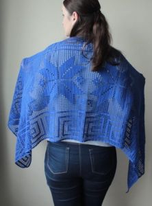 Electric Blue Filet Crochet Shawl
