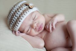 Striped Newborn Baby Hat with Wooden Buttons 