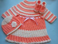 Baby Dress, Hat and Mittens