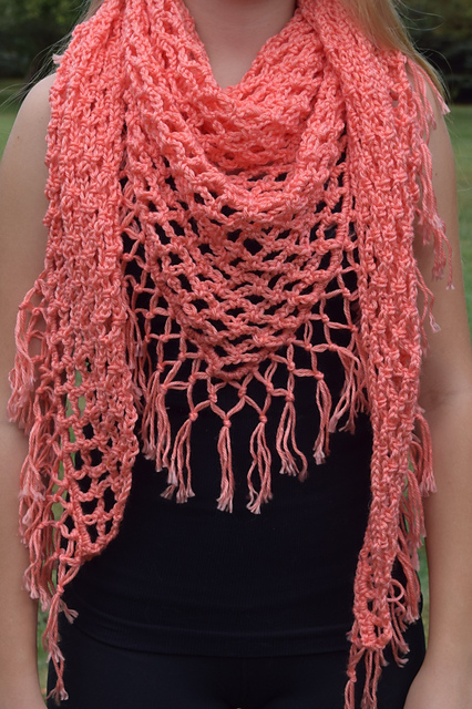 Crochet Patterns Galore - Coral Fringe Triangular Shawl