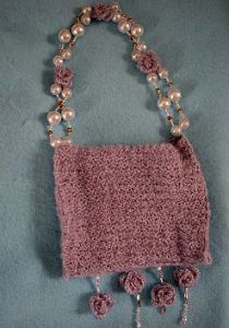 Lilac Purse with Pearl Beads and Roses