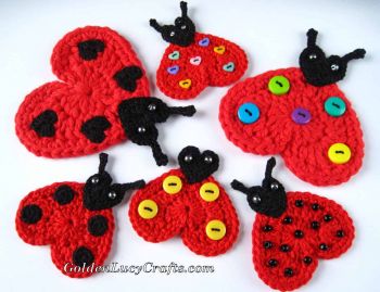 Crochet Heart Ladybug Applique