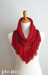 Festive Cranberry Fringe Cowl