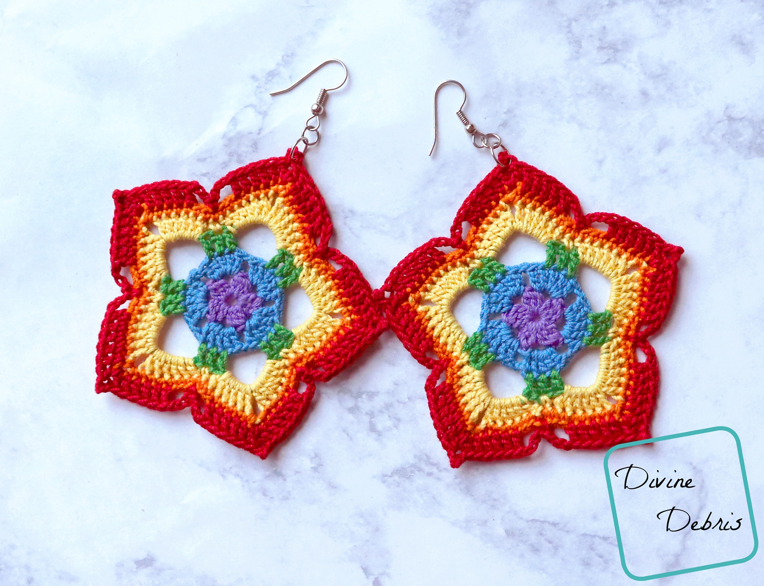 Crochet Patterns Galore - Rainbow Mini Mandala Earrings