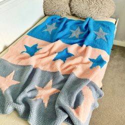 Moon and Stars Tunisian Crochet Blanket