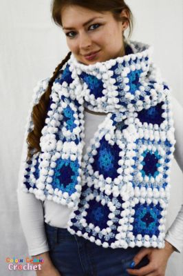 Granny Square Scarf Icy Blues