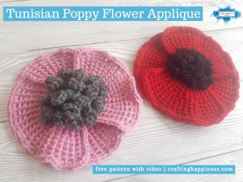 Tunisian Poppy Flower Applique