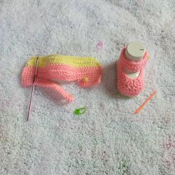 Crochet Baby Girl booties worked flat