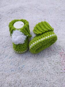 Crochet Pompom Baby Booties Worked Flat