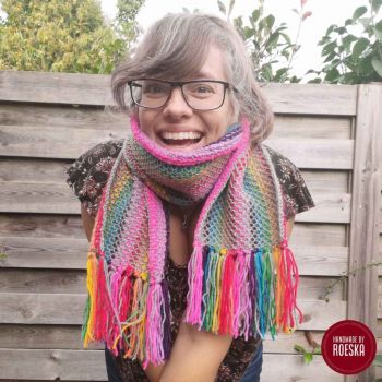 Tunisian Rainbow Fringe Scarf