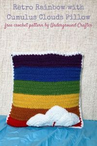 Retro Rainbow with Cumulus Clouds Pillow