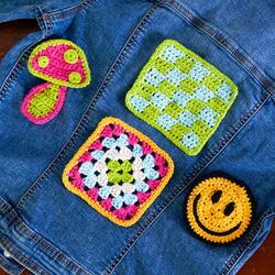 Patch Appliques: Mushroom, Smiley Face, Squares