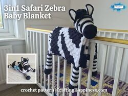 3 in1 Safari Zebra Baby Blanket