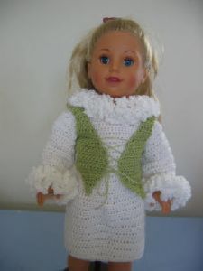 White dress with green vest for 18-inch dolls