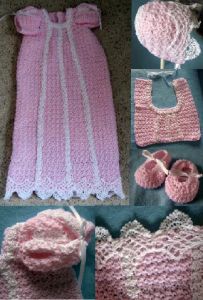 Pink Christening Set: Gown, Bonnet, Shoes & Bib 