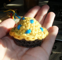 Tiny banana frosted chocolate cupcake pincushion...