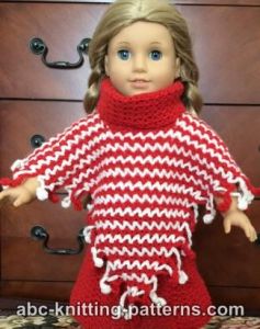 American Girl Doll V-Stitch Two-Color Poncho with Crochet Fringe