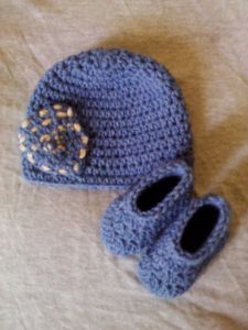 Denim Pocket Baby Beanie and Booties
