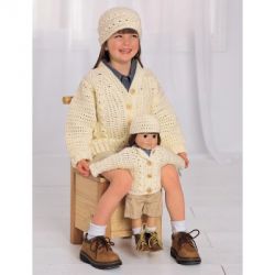 Aran Look Set - Cardigan and Hat for a Girl and her Doll