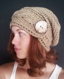 Cabled Big Button Slouchy Hat